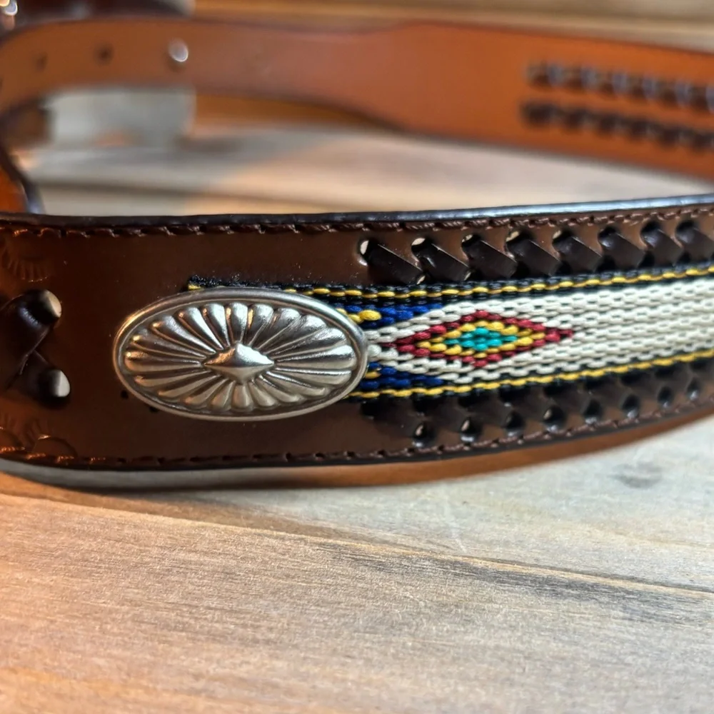 Qty 2  Leather Western Belts with  1 removable Silver Buckle 301/2 “ & 31” L